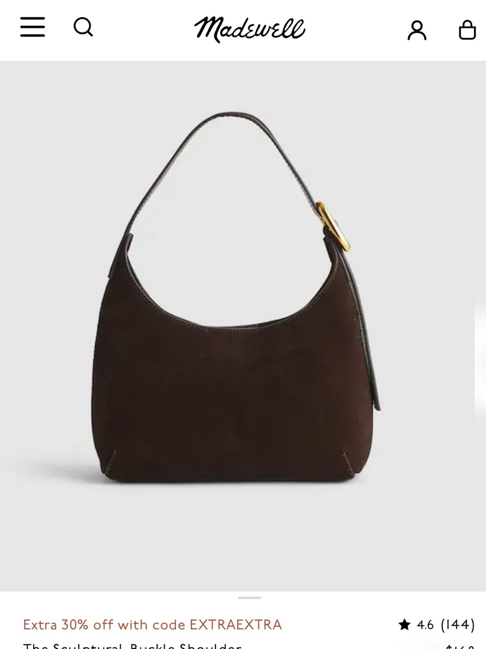 Madewell Dark Brown Suede Shoulder Bag with Gold Buckle Accent - Picture 3 of 6